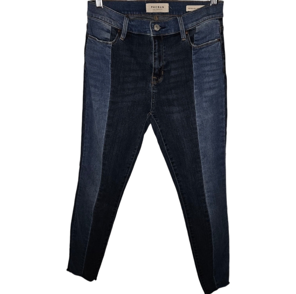 Pacsun Spit Wash Denim Fringe High-Rise Ankle Jeggings (Dark Wash) - Picture 1 of 2